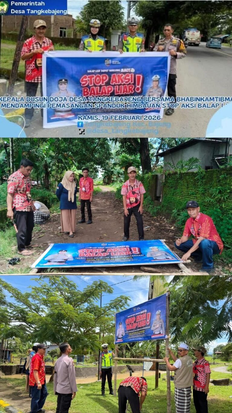 Kepala Dusun Doja Desa Tangkebajeng Bersama Bhabinkamtibmas Mendampingi Pemasangan Spanduk Himbauan Stop Aksi Balap Liar